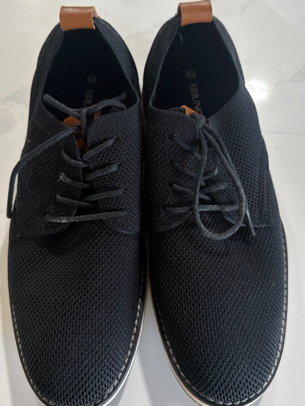 Kids Black Knit Dress Shoes with Tan Pull Tab
